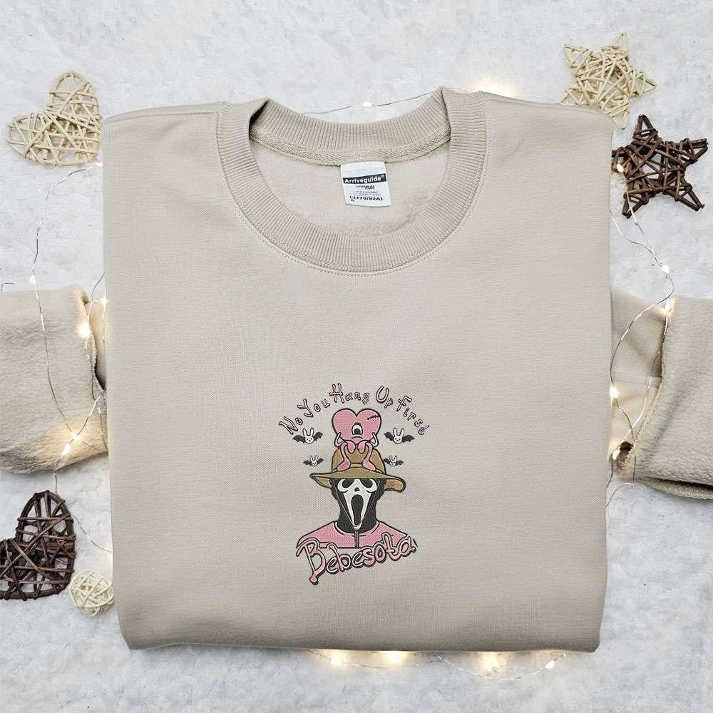 Bad Bunny Ghostface No You Hang Up First Bebesota Embroidered Sweatshirt Celebrity Embroidered Hoodie Halloween Embroidered Shirt