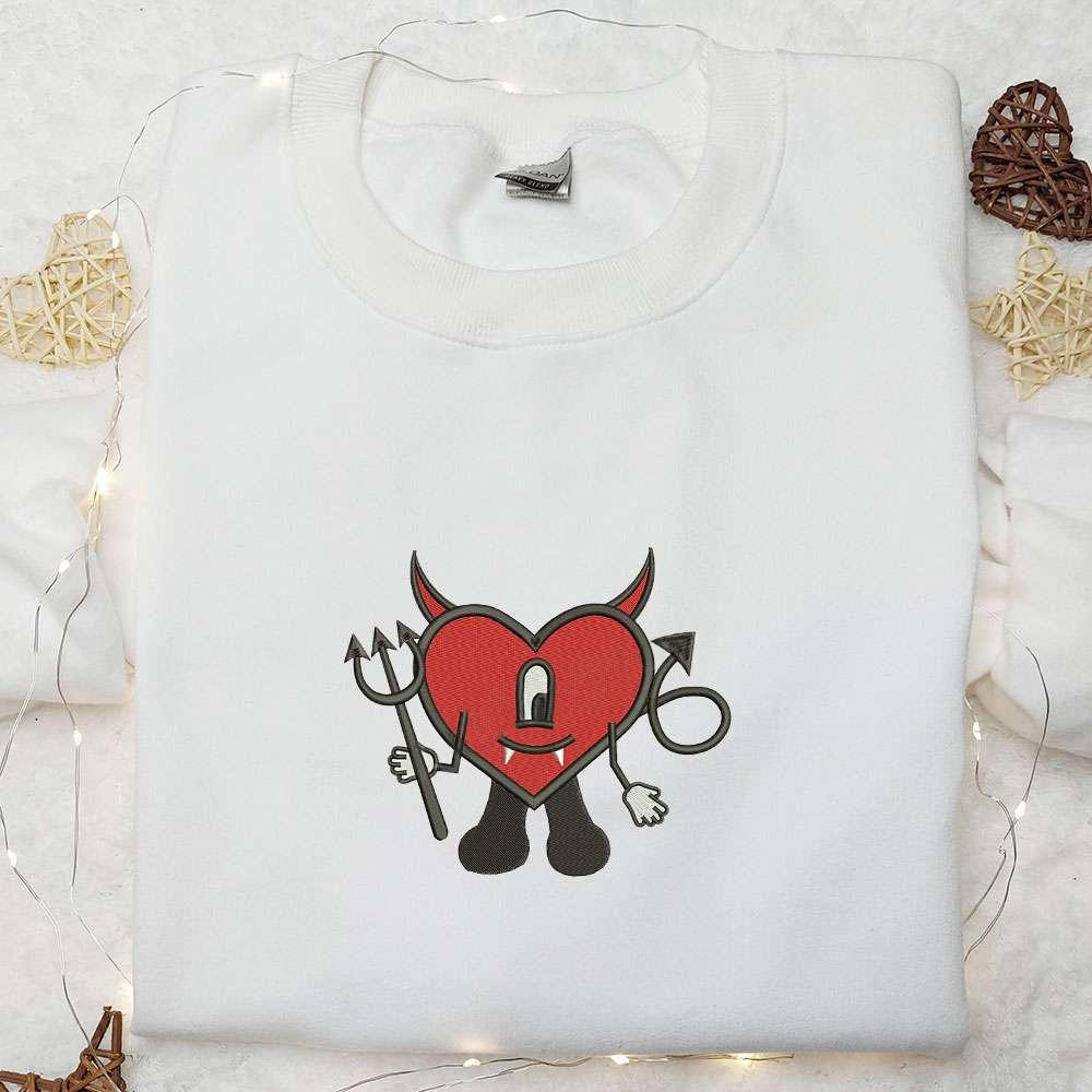 Bad Bunny Heart Devil Embroidered Shirt Halloween Embroidered Hoodie Best Gifts for Family