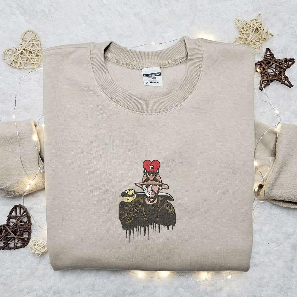 Bad Bunny Jason Voorhees Embroidered Sweatshirt Celebrity Embroidered Hoodie Halloween Embroidered Shirt