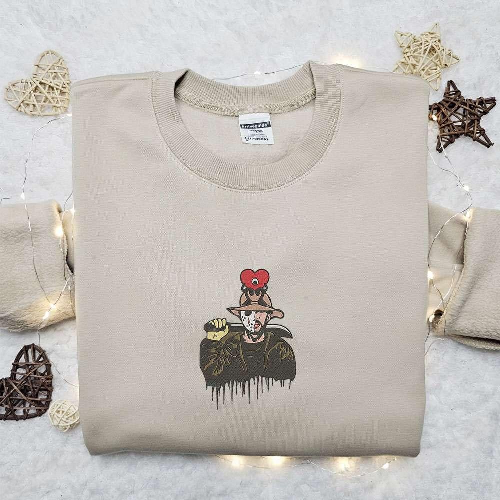 Bad Bunny Jason Voorhees Embroidered Sweatshirt Celebrity Embroidered Hoodie Halloween Embroidered Shirt