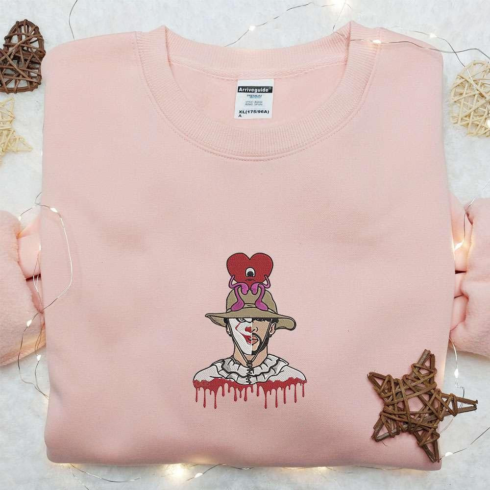 Bad Bunny Pennywise Embroidered Sweatshirt Horror Movie Embroidered Hoodie Halloween Embroidered Shirt
