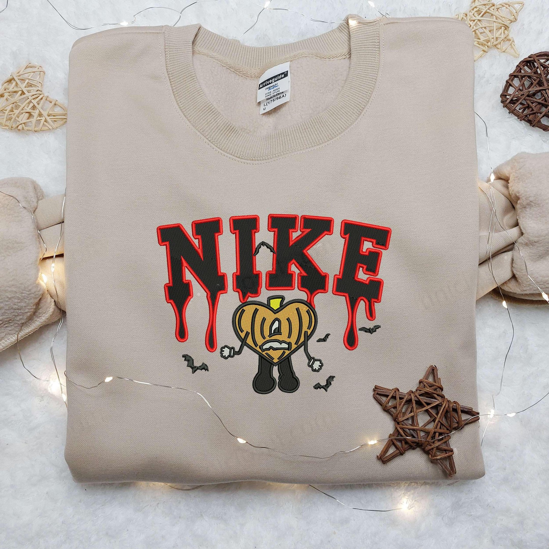 Bad Bunny Pumpkin Halloween x Nike Embroidered Shirt, Nike Embroidered Shirt, Weeknd Embroidered Shirt