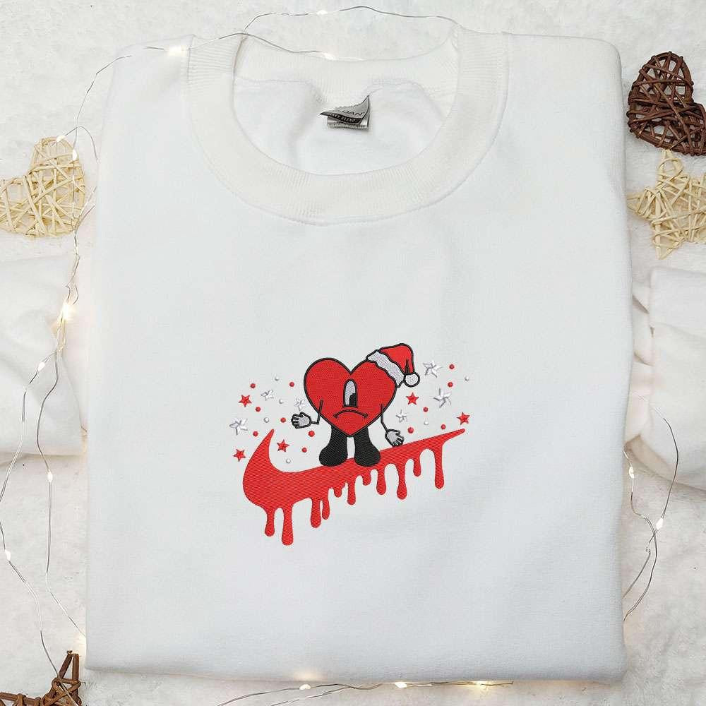 Bad Bunny Santa Hat x Nike Swoosh Embroidered Shirt Christmas Embroidered Hoodie Best Gifts For Family
