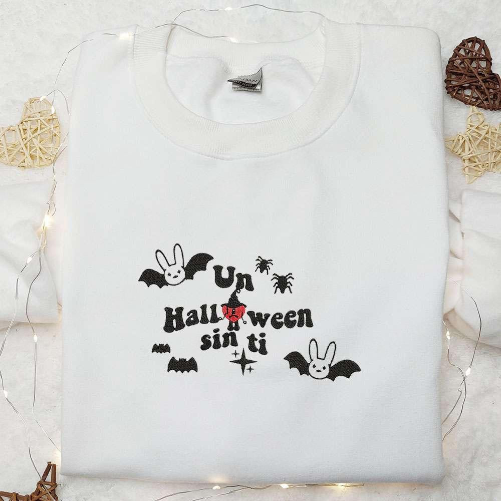 Bad Bunny Un Halloween Sin Ti Embroidered Hoodie Cool Halloween Embroidered Sweatshirt Best Gifts for Family