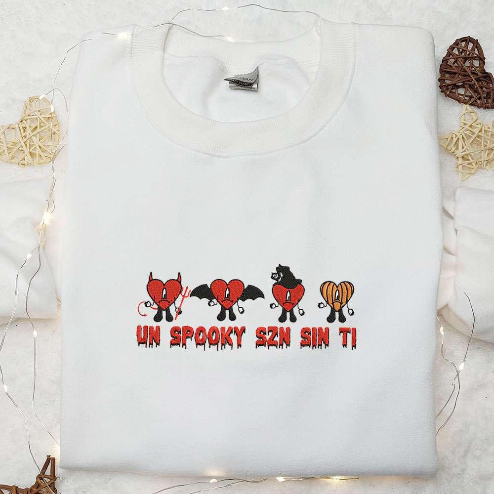 Bad Bunny Un Spooky Szn Sin Ti Embroidered Shirt Cool Halloween Embroidered Sweatshirt Cool Embroidered Hoodie