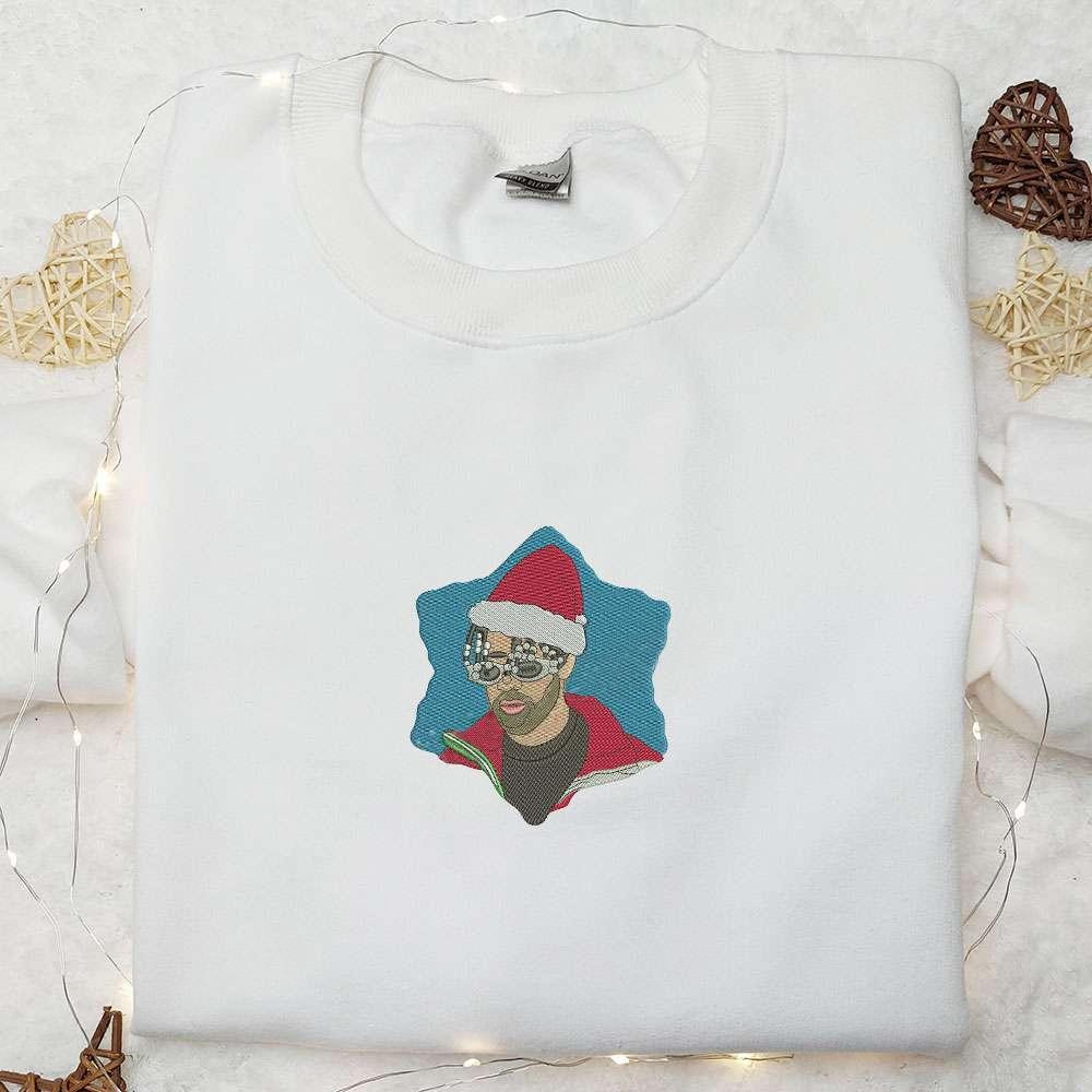 Bad Bunny Xmas Embroidered Shirt Celebrity Embroidered Hoodie Christmas Embroidered Shirt 1