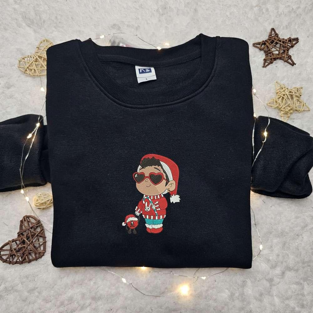 Bad Bunny Xmas Embroidered Shirt Celebrity Embroidered Hoodie Christmas Embroidered Shirt