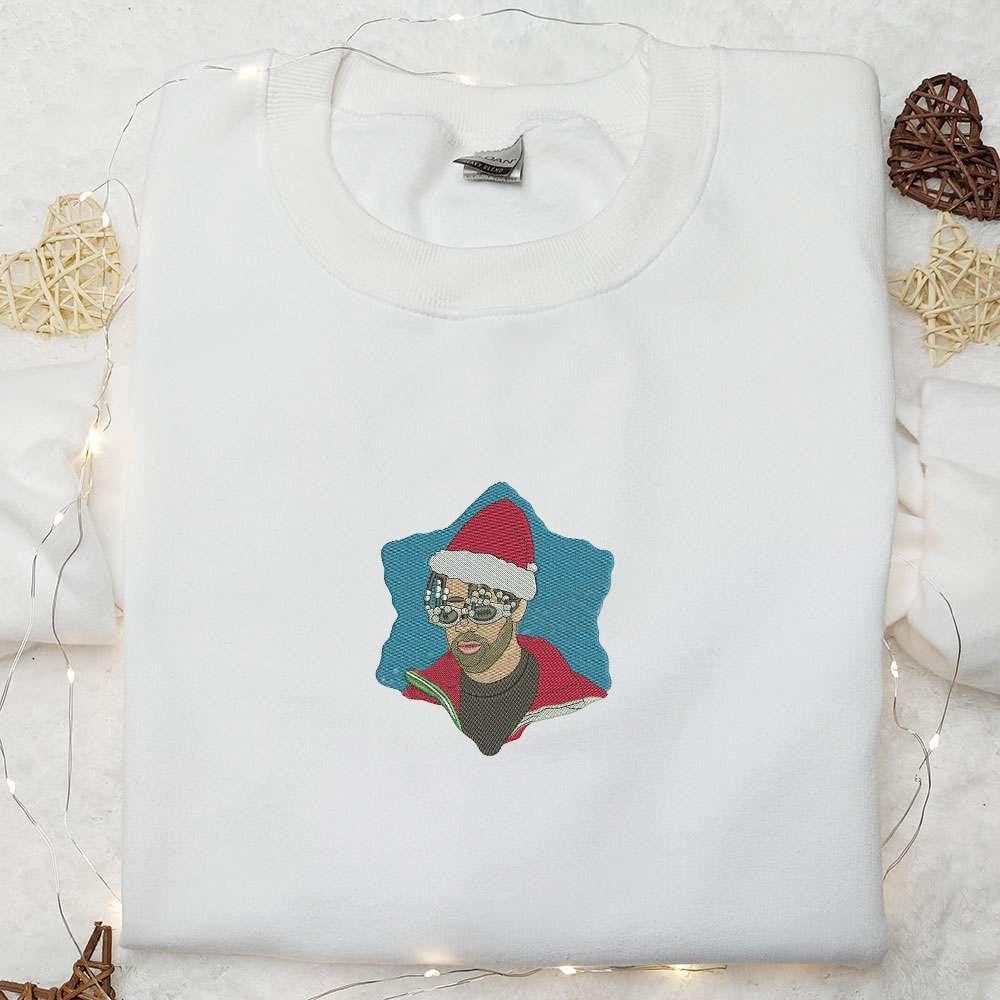 Bad Bunny Xmas Embroidered Shirt Celebrity Embroidered Hoodie Christmas Embroidered Shirt