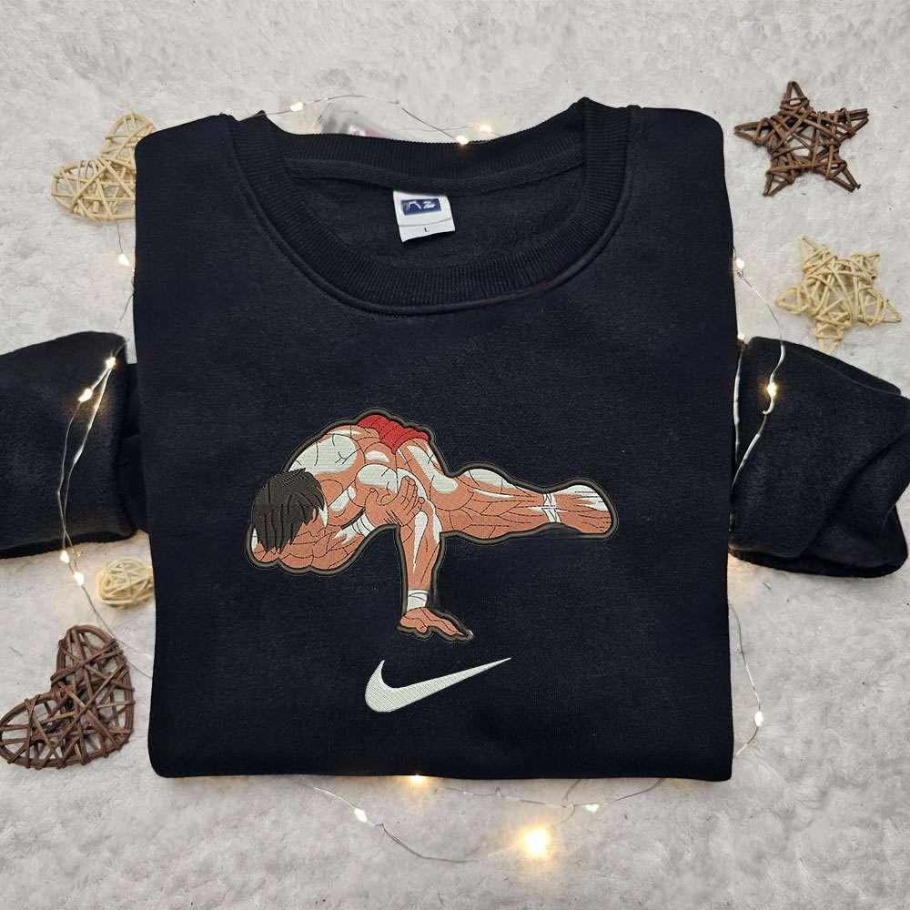Baki Grappler X Swoosh Anime Embroidered Hoodie Cool Anime Clothing Best Gift Ideas For Family 1 , Anime Embroidered T-shirt Sweatshirt Hoodie, Inspired Anime Movie, Best Gift for Anime Fans