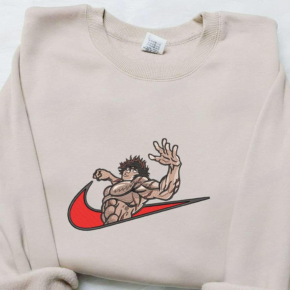 Baki Hanma X Nike Swoosh Anime , Anime Embroidered T-shirt Sweatshirt Hoodie, Inspired Anime Movie, Best Gift for Anime Fans