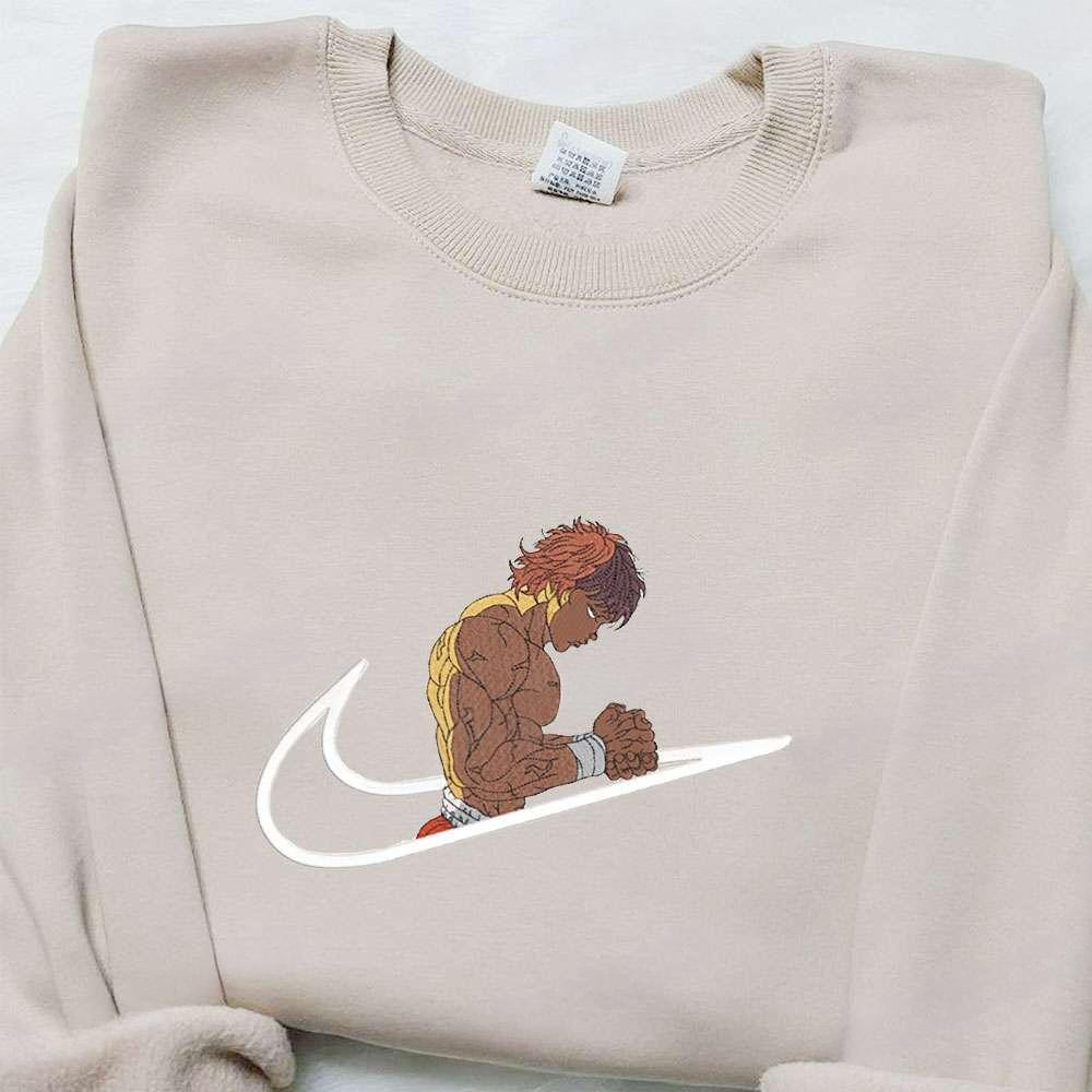 Baki Hanma X Nike Swoosh Anime , Anime Embroidered T-shirt Sweatshirt Hoodie, Inspired Anime Movie, Best Gift for Anime Fans