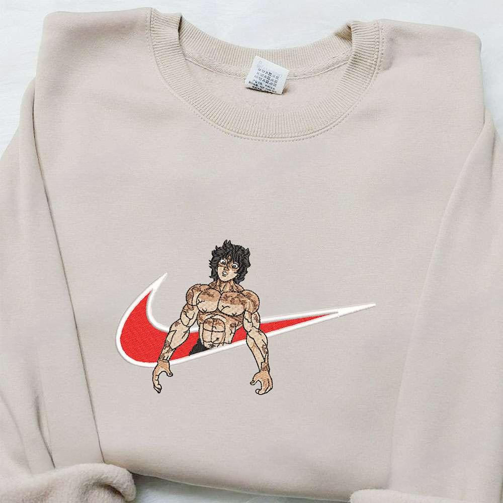 Baki Hanma X Nike Swoosh Anime , Anime Embroidered T-shirt Sweatshirt Hoodie, Inspired Anime Movie, Best Gift for Anime Fans