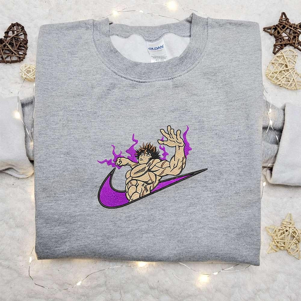 Baki x Nike Anime Embroidered Shirt Baki the Grappler Embroidered Shirt Custom Nike Embroidered Shirt