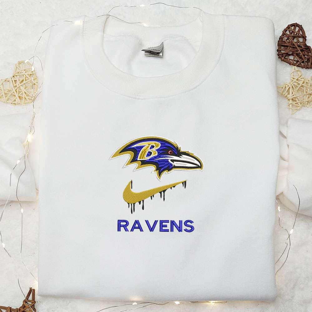 Baltimore Ravens x Nike Swoosh Drip Embroidered Shirt NFL Sports Embroidered Hoodie Best Gift Idea