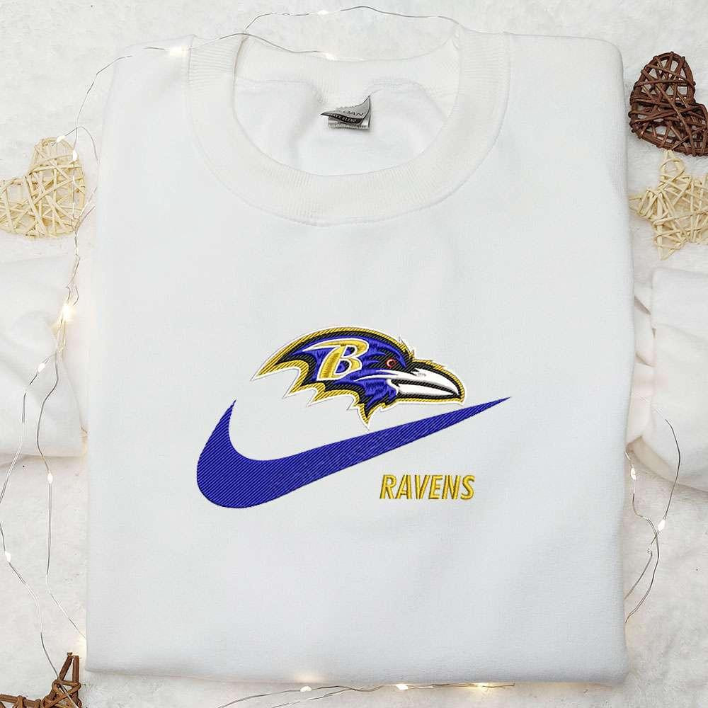 Baltimore Ravens x Nike Swoosh Embroidered Shirt NFL Sports Embroidered Hoodie Best Gift Idea 1