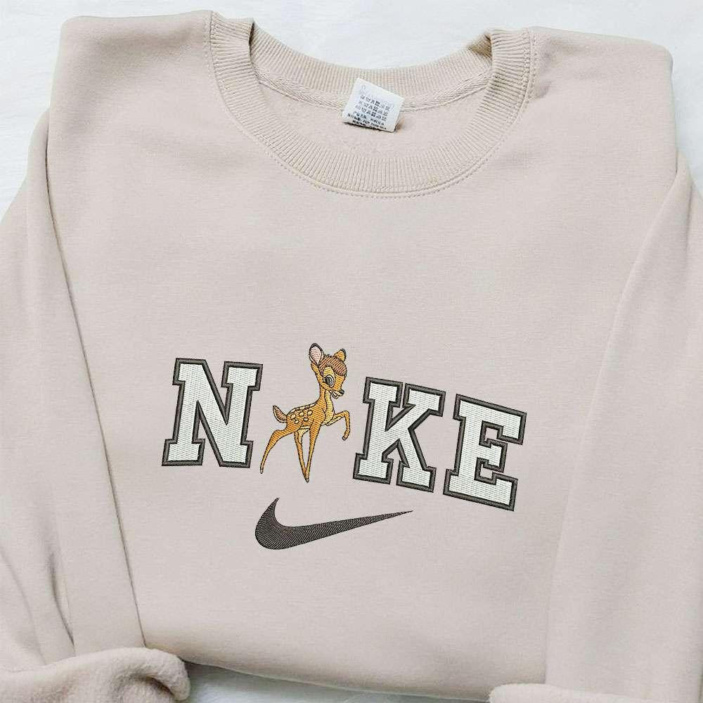 Bambi x Nike Cartoon Embroidered Sweatshirt Bambi Disney Embroidered Shirt Nike Inspired Embroidered Shirt
