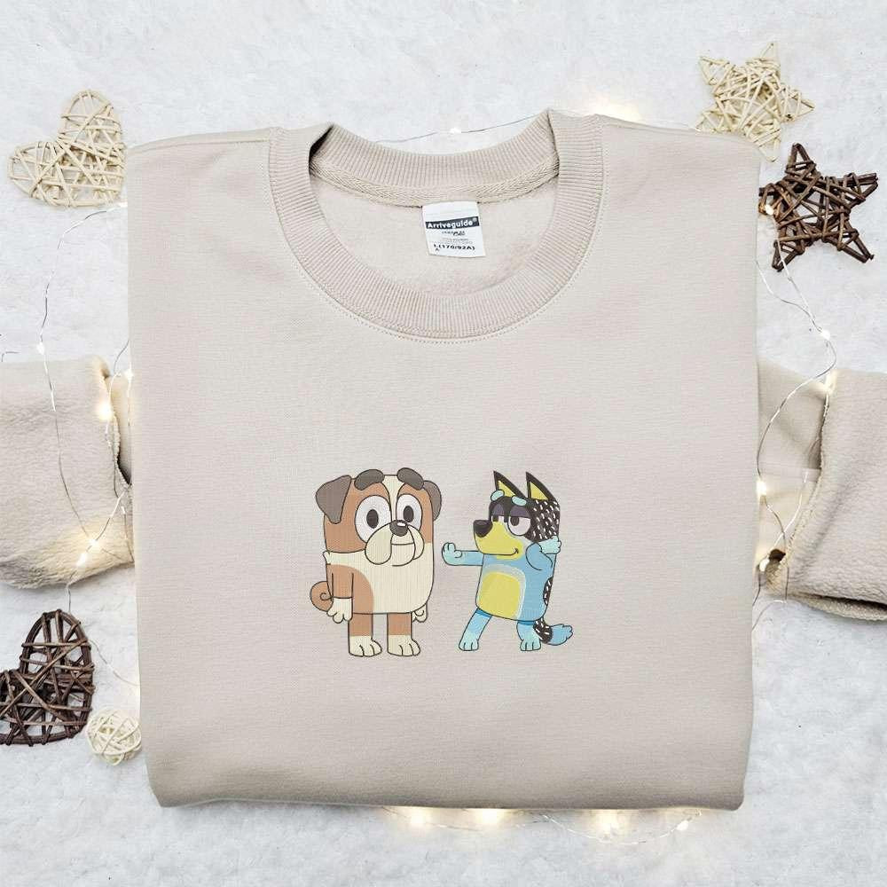 Bandit Heeler And Winton Embroidered Shirt Bluey Cartoon Embroidered Hoodie Best Gift Idea