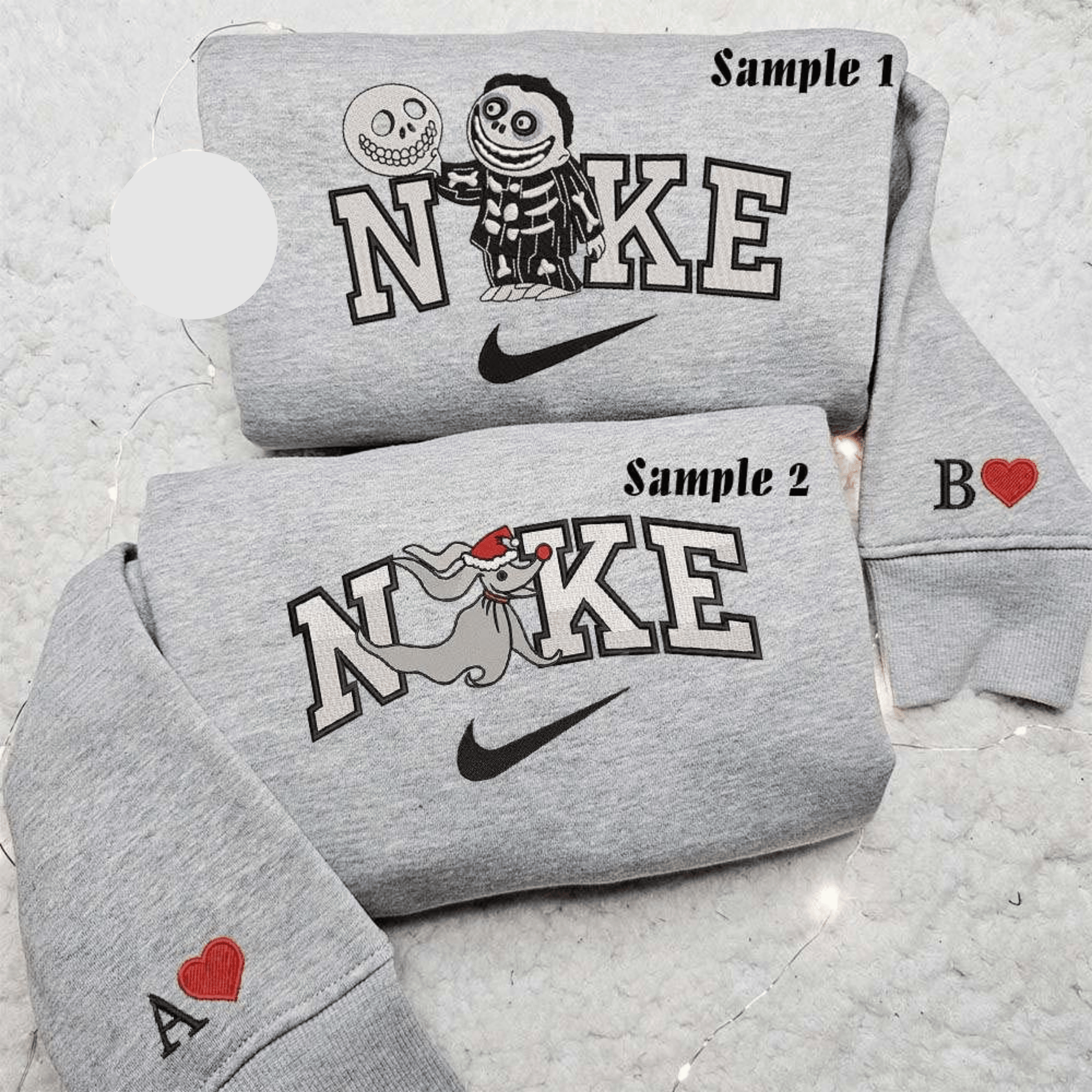 Barrel And Zero Nightmare Before Christmas Halloween Embroidered Couples Shirts
