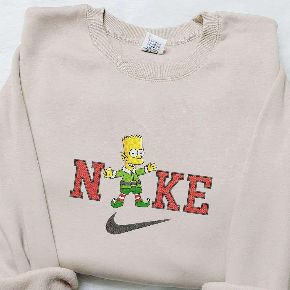 Bart Simpson on Elf x Nike Christmas Embroidered Sweatshirt Movie Christmas Embroidered Shirt Best Christmas Gift Ideas