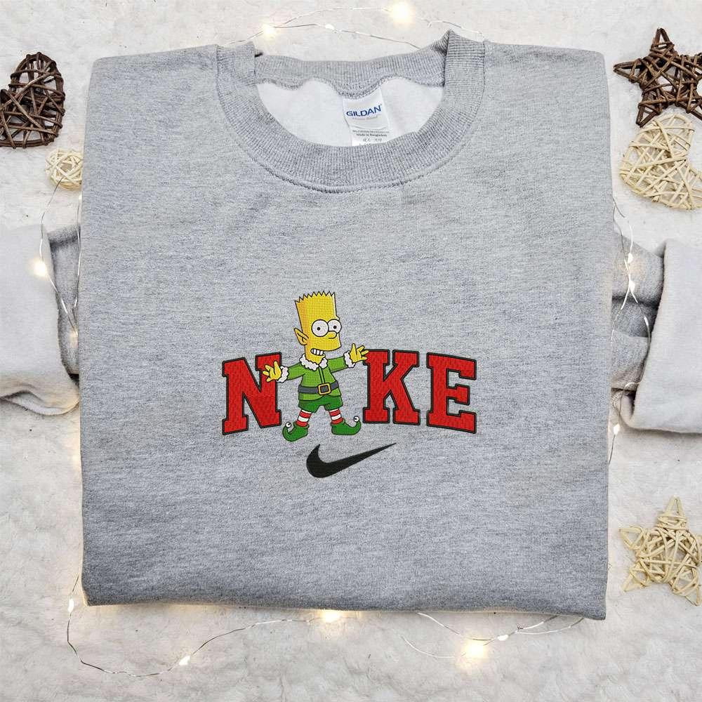 Bart Simpson on Elf x Nike Embroidered Sweatshirt St Patricks Day Embroidered Shirt Best Gift Ideas for Family
