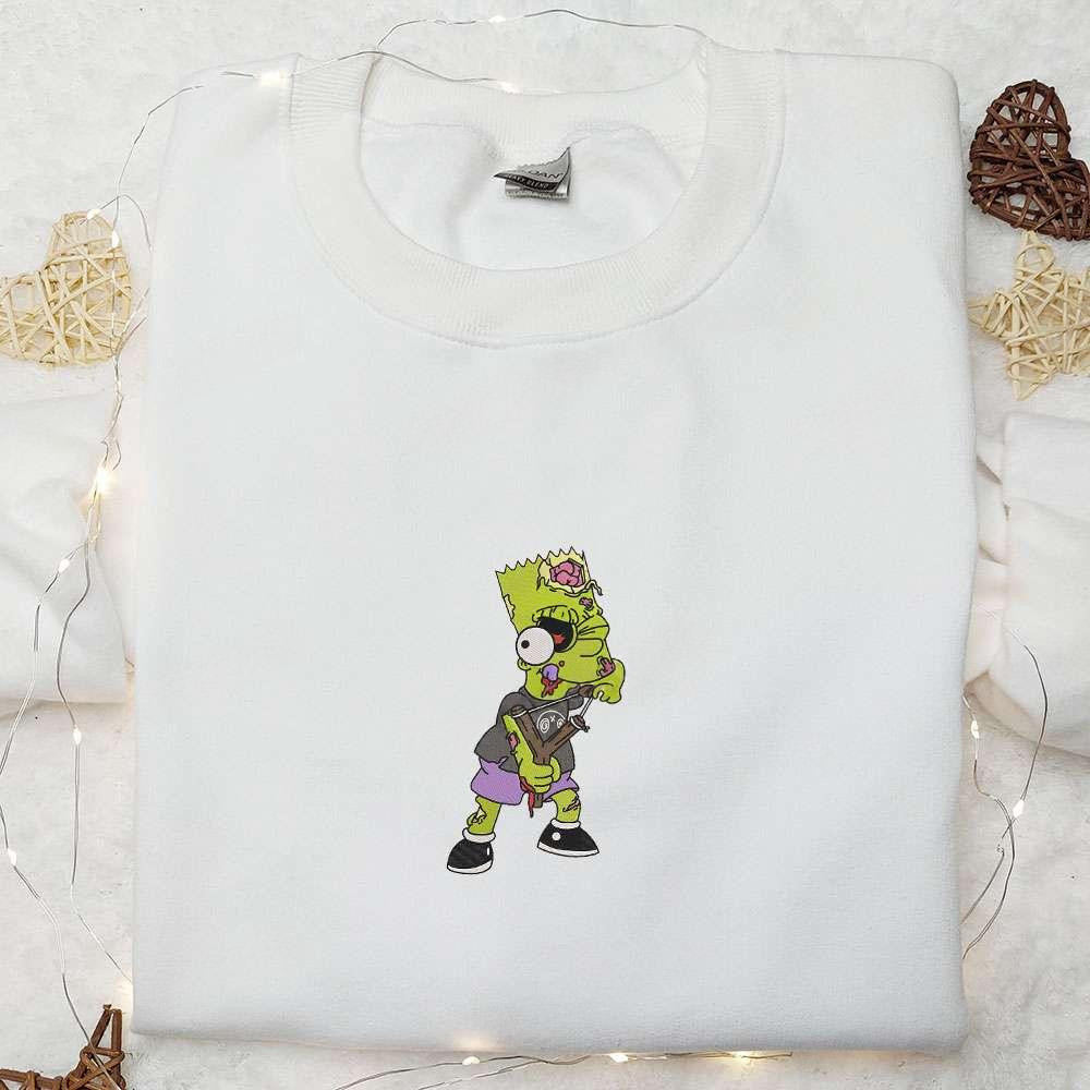 Bart Simpson with a Slingshot Embroiderd Shirt The Simpson Cartoon Embroidered Shirt Best Halloween Gift Ideas