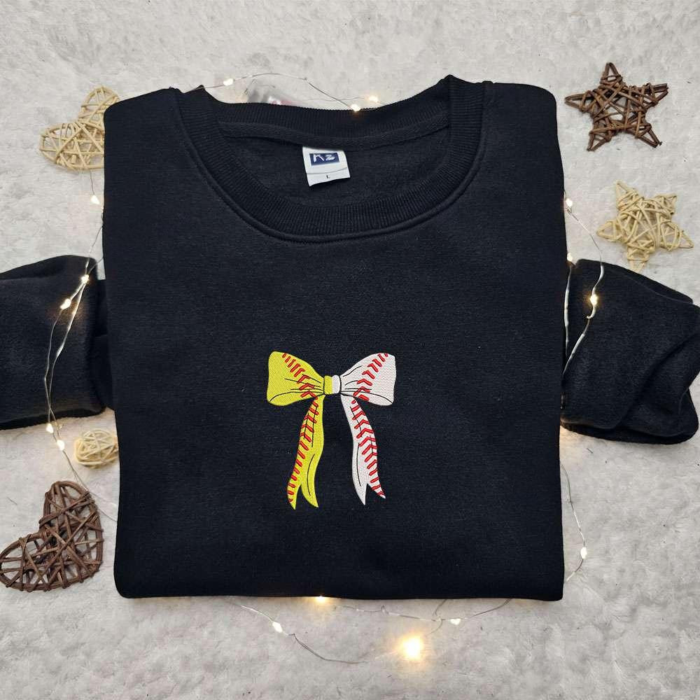 Baseball Coquette Bow Embroidered Shirt Sports Embroidered Hoodie Best Gift Idea