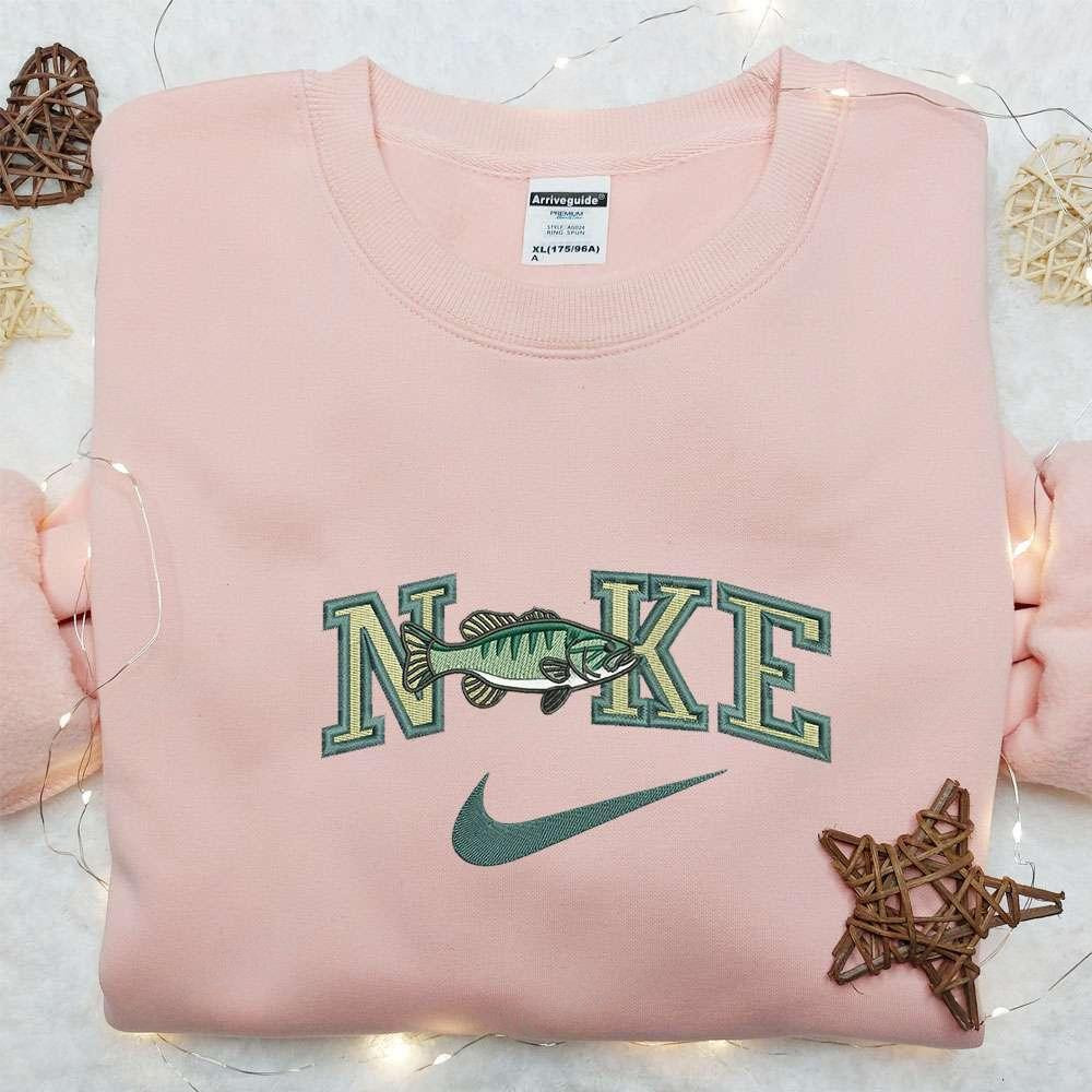 Bass Fish x Nike Embroidered Sweatshirt Animal Embroidered Shirt Nike Inspired Embroidered Shirt