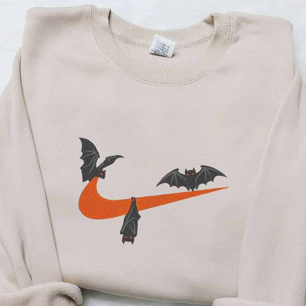Bat x Swoosh Embroidered Sweatshirt Nike Inspired Embroidered Shirt Best Halloween Gift Ideas for Family