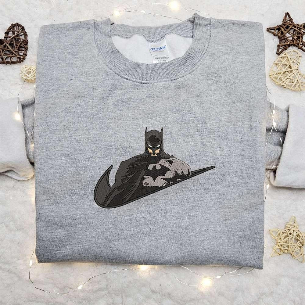 Batman x Nike Swoosh Movie Embroidered Shirt DC Cosmis Embroidered Shirt Nike Inspired Embroidered Shirt