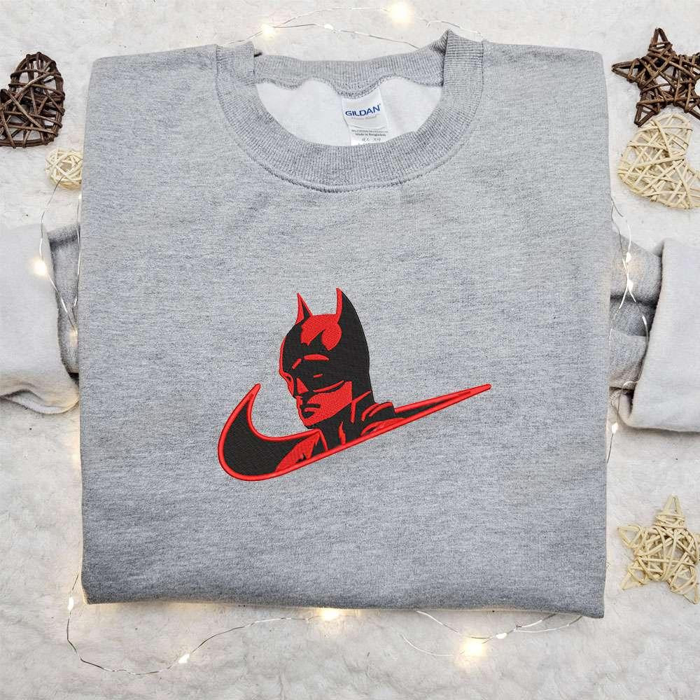Batman x Nike Swoosh Movie Embroidered Sweatshirt DC Cosmis Embroidered Shirt Nike Inspired Embroidered Shirt