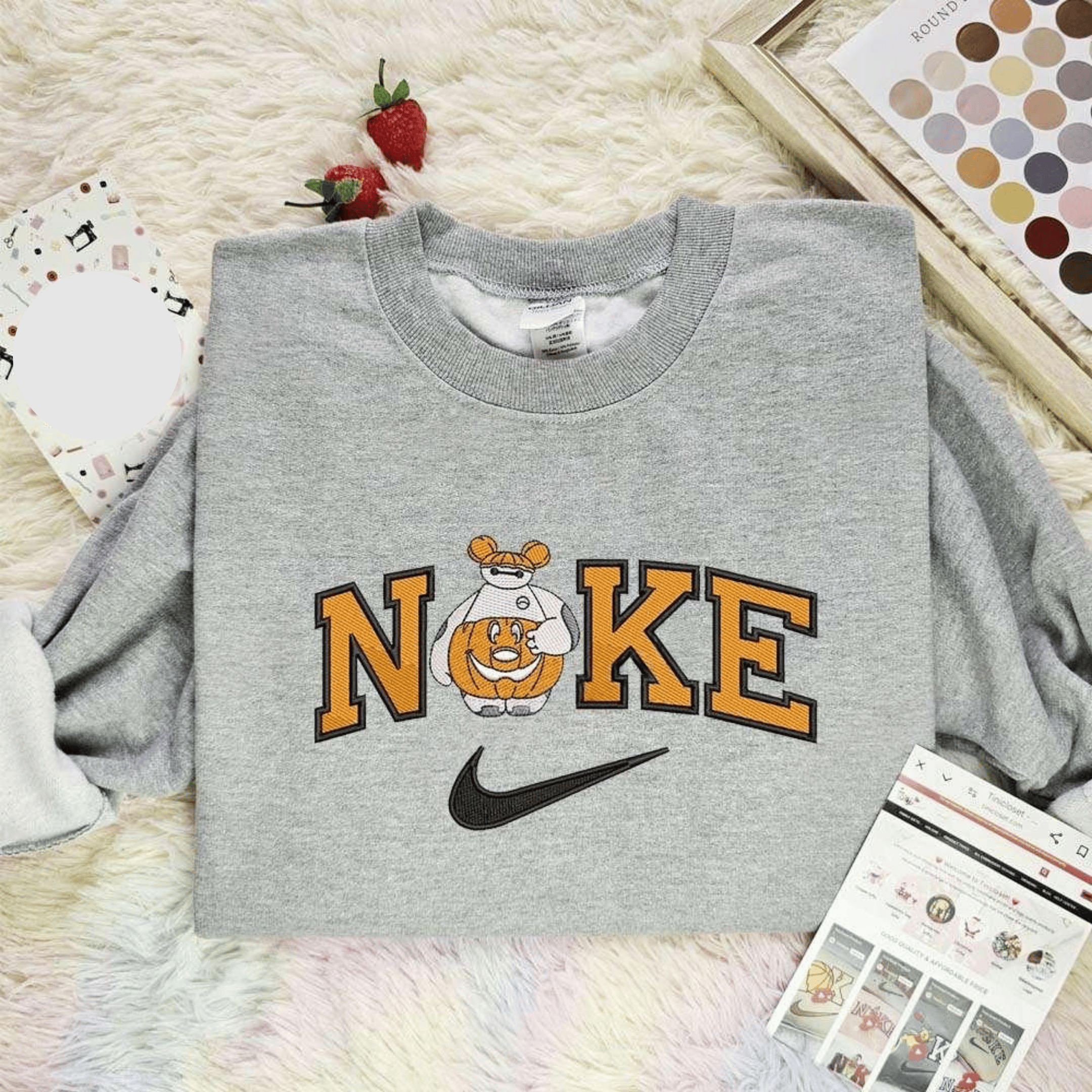 Baymax Wearing Pumpkin Costume Embroidered Shirts Halloween Embroidered Hoodie