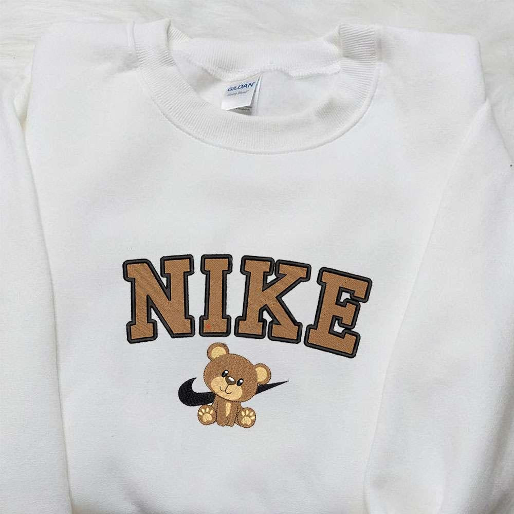Bear x Nike Cartoon Embroidered Tshirt Nike Inspired Embroidered Shirt Best Birthday Gift Ideas