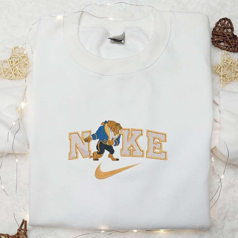 Beast x Nike Embroidered Shirt Disney Beauty And The Beast Embroidered Hoodie Couple Embroidered Sweatshirt