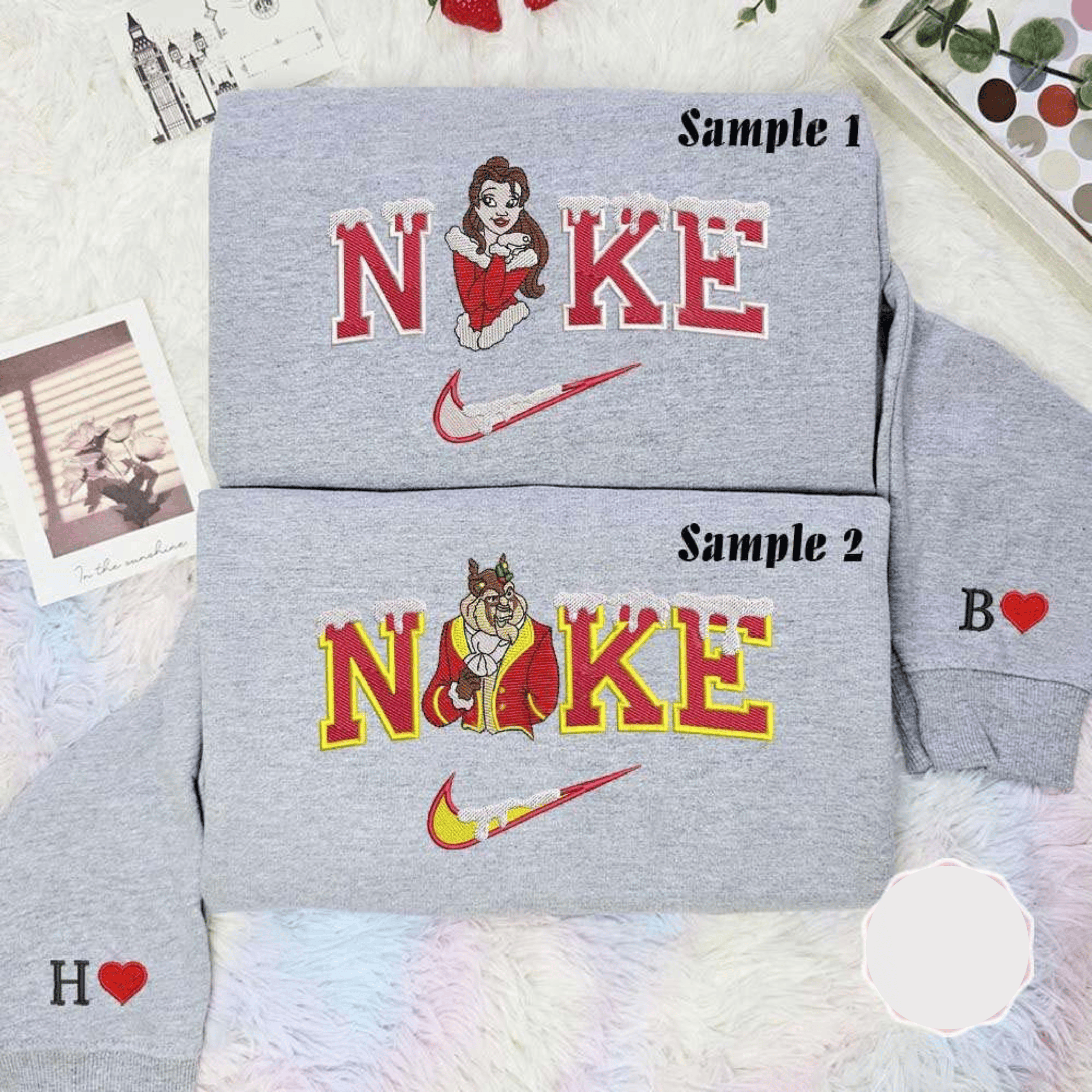 Beauty And The Beast Christmas Embroidered Couples Shirts