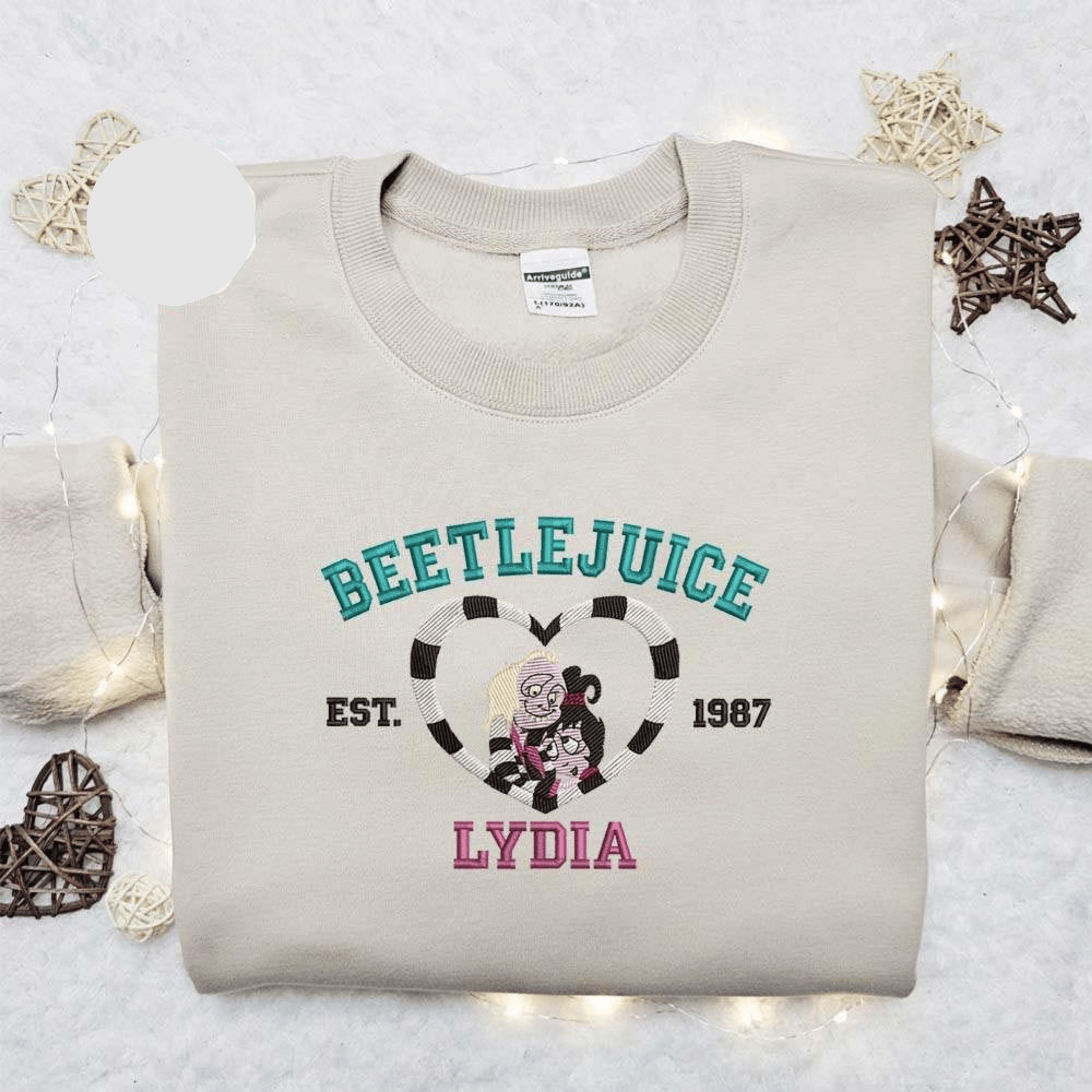 Beetlejuice And Lydia Sandworm Heart Est 987 Halloween Embroidered Shirt