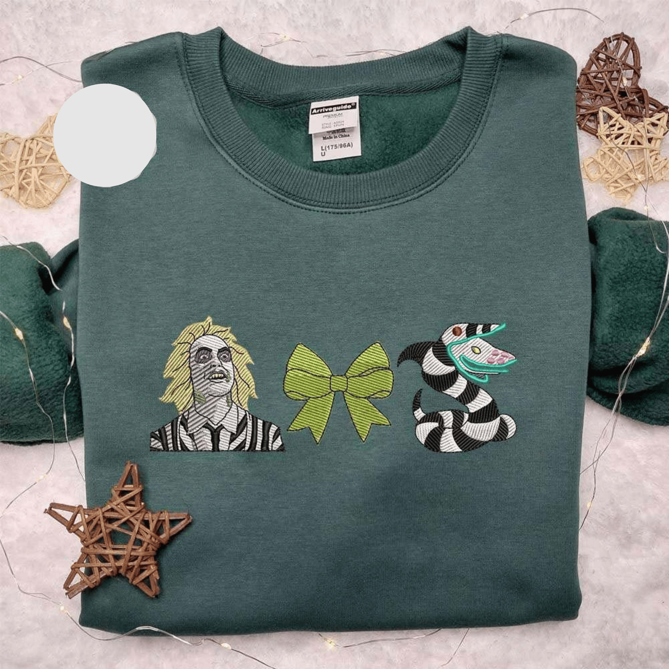 Beetlejuice And Sandworm Coquette Bow Halloween Embroidered Shirt