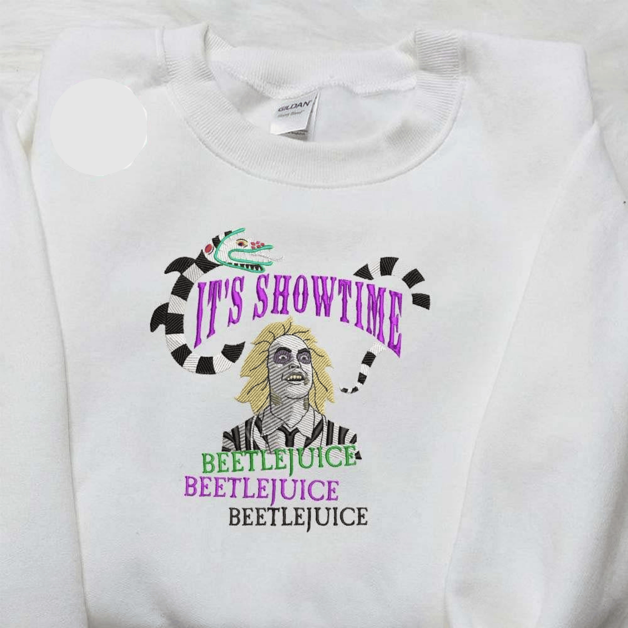 Beetlejuice And Sandworm Its Showtime Halloween Embroidered Shirt
