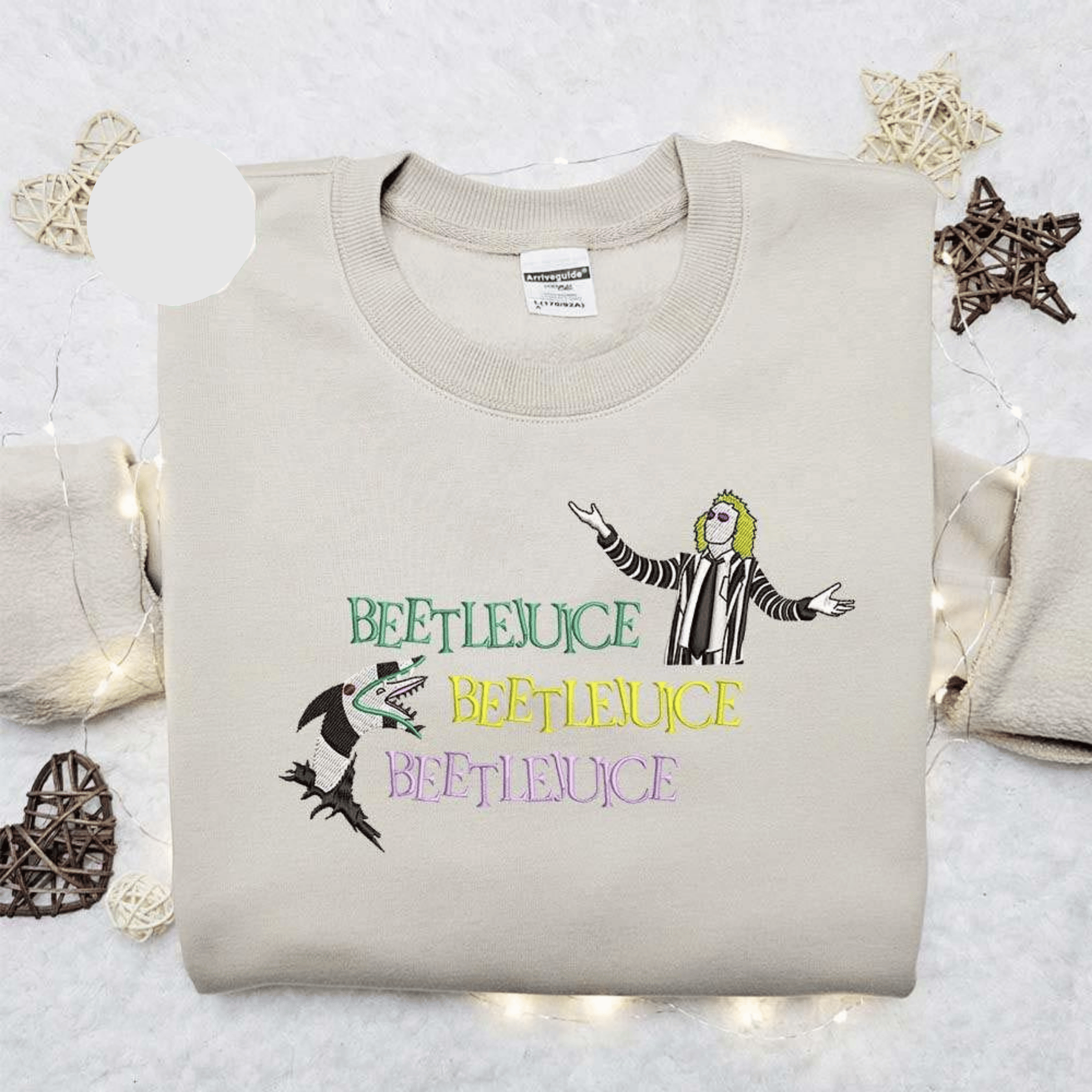 Beetlejuice And Sandworm Triple Name Line Halloween Embroidered Shirt