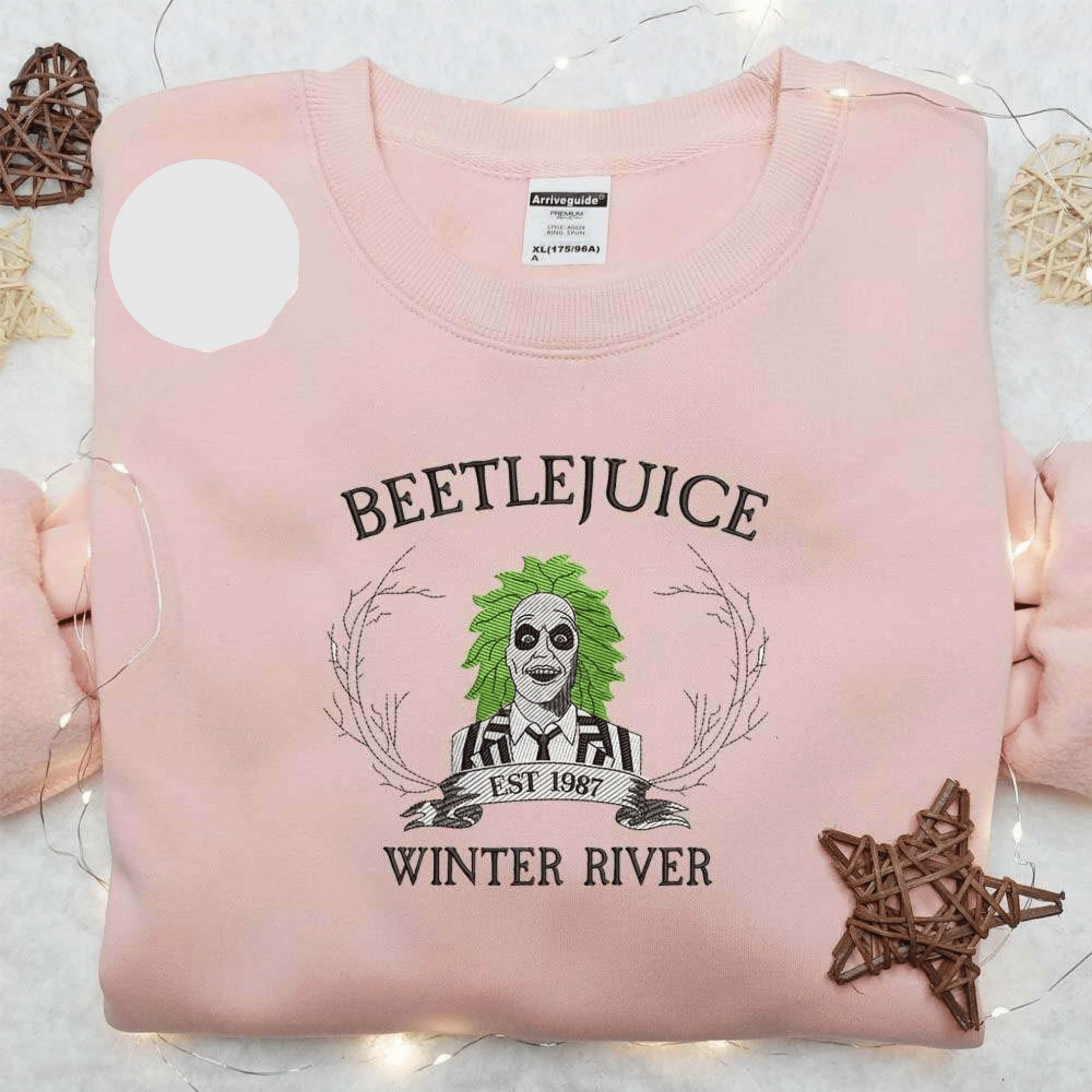 Beetlejuice Est 987 Winter River Halloween Embroidered Shirt