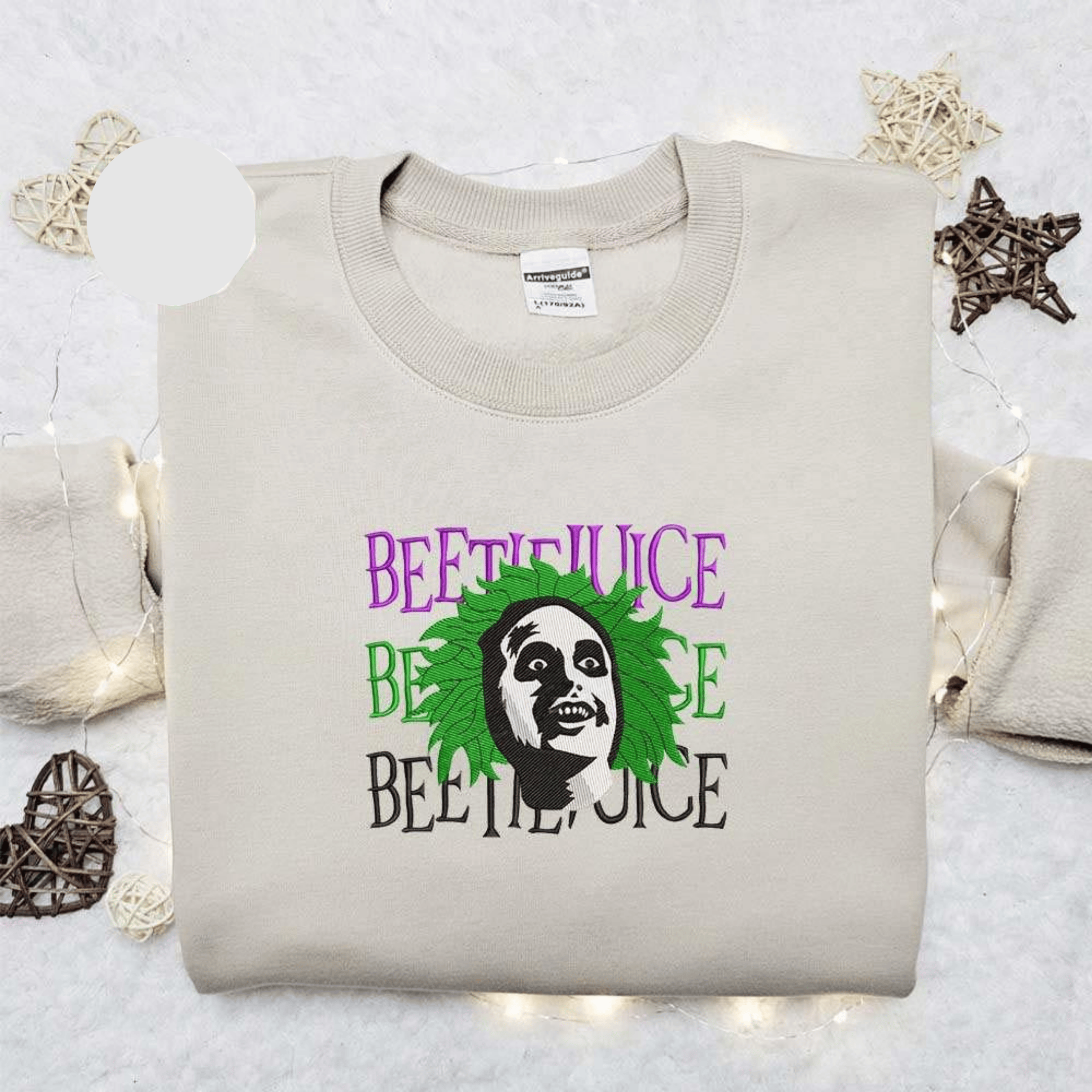 Beetlejuice Face Triple Line Halloween Embroidered Shirt
