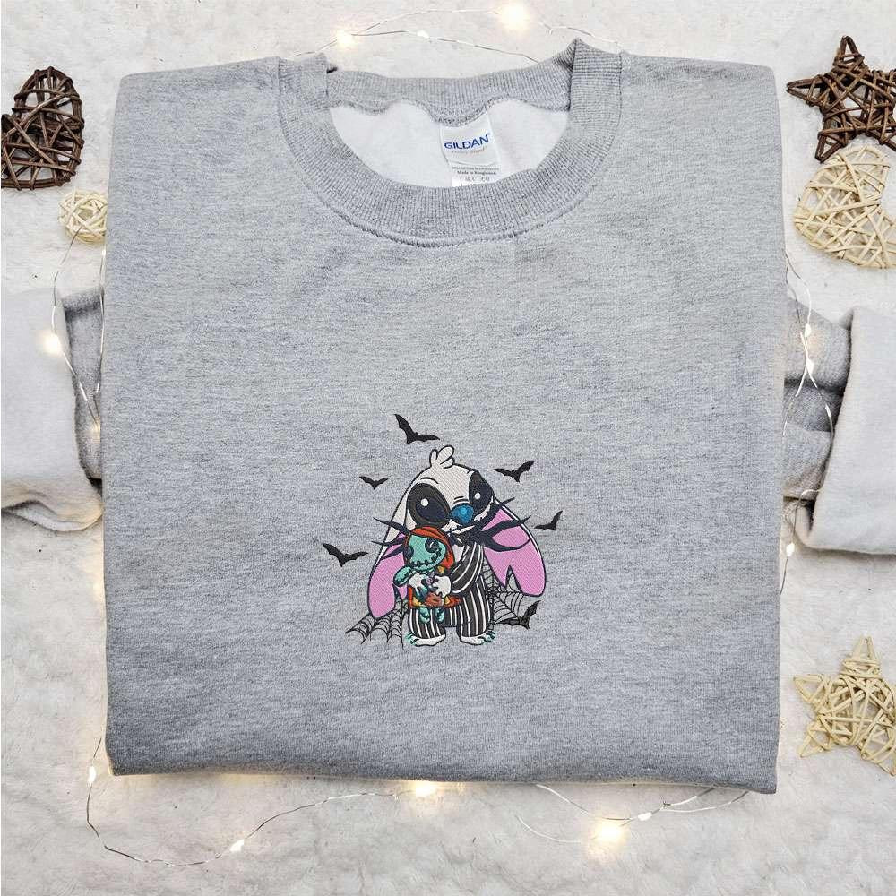 Beetlejuice Stitch Angel Lil Embroidered Sweatshirt Disney Cartoon Embroidered Hoodie Halloween Embroidered Shirt