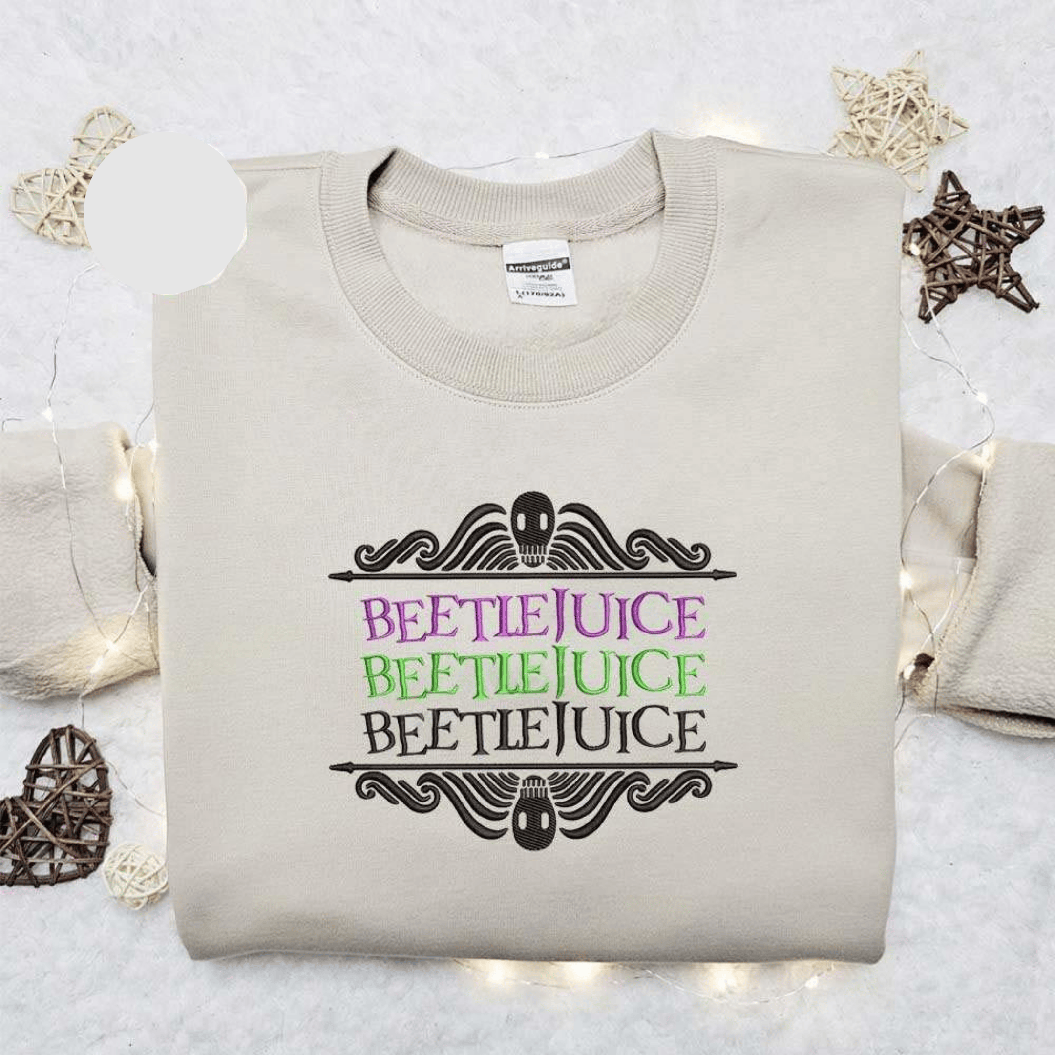 Beetlejuice Triple Line Gothic Style Halloween Embroidered Shirt