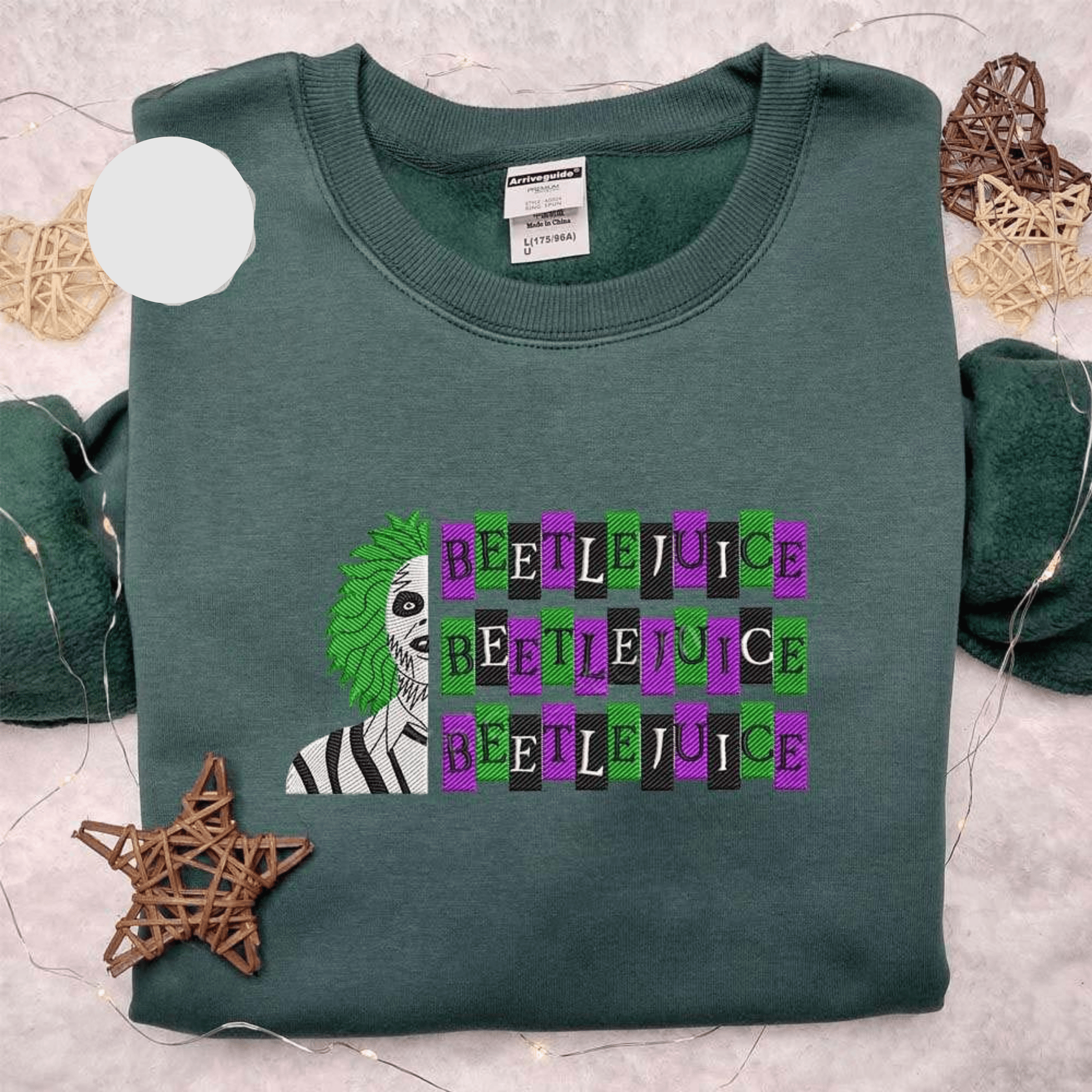 Beetlejuice Triple Name Line Blocks Halloween Embroidered Shirt