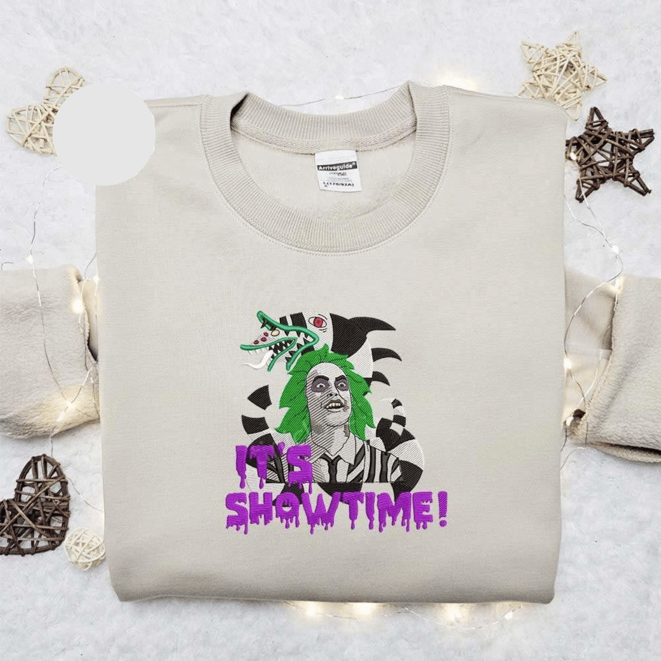 Beetlejuice With Sandworm Its Showtime Halloween Embroidered Shirt