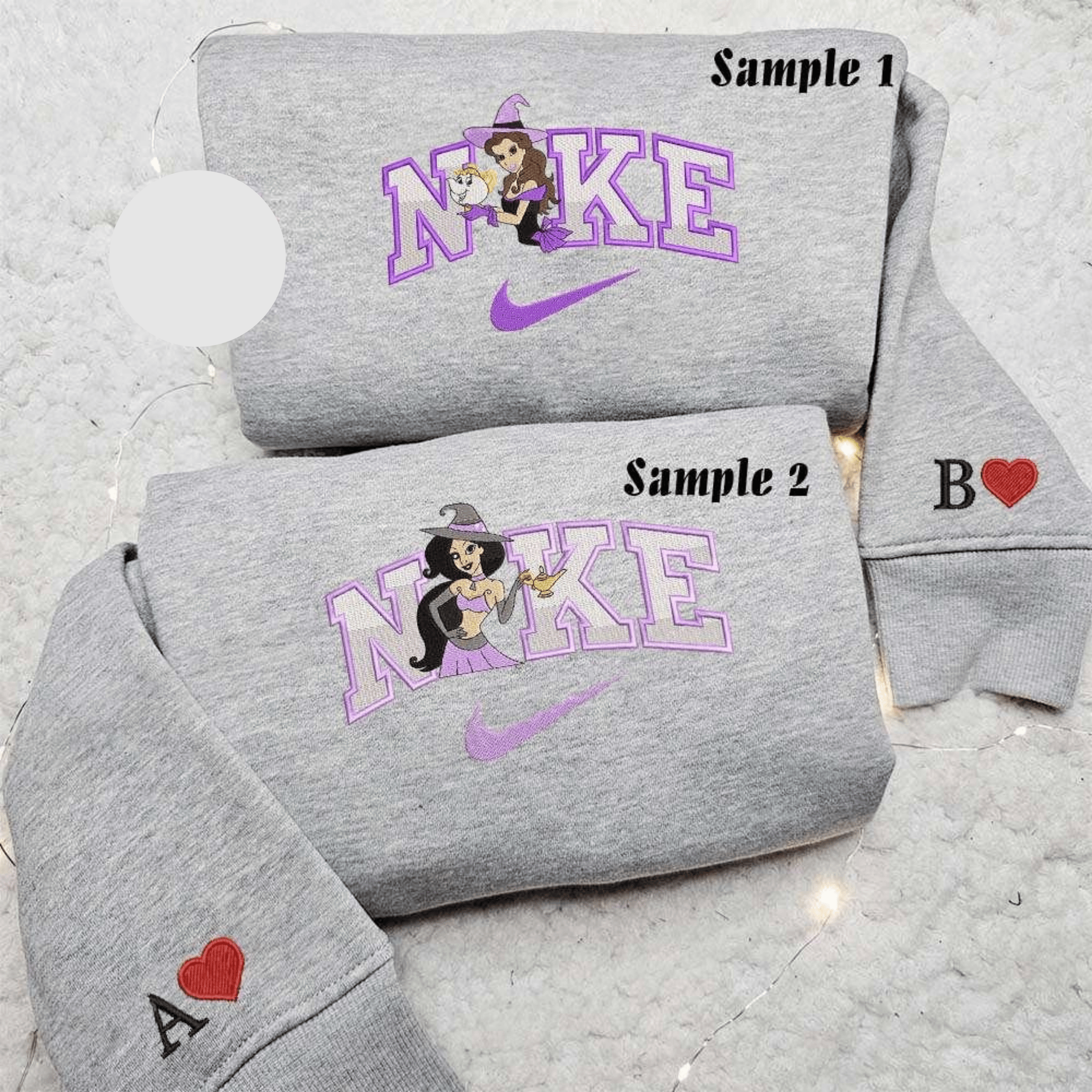 Belle And Jasmine Halloween Disney Princess Embroidered Couples Shirts