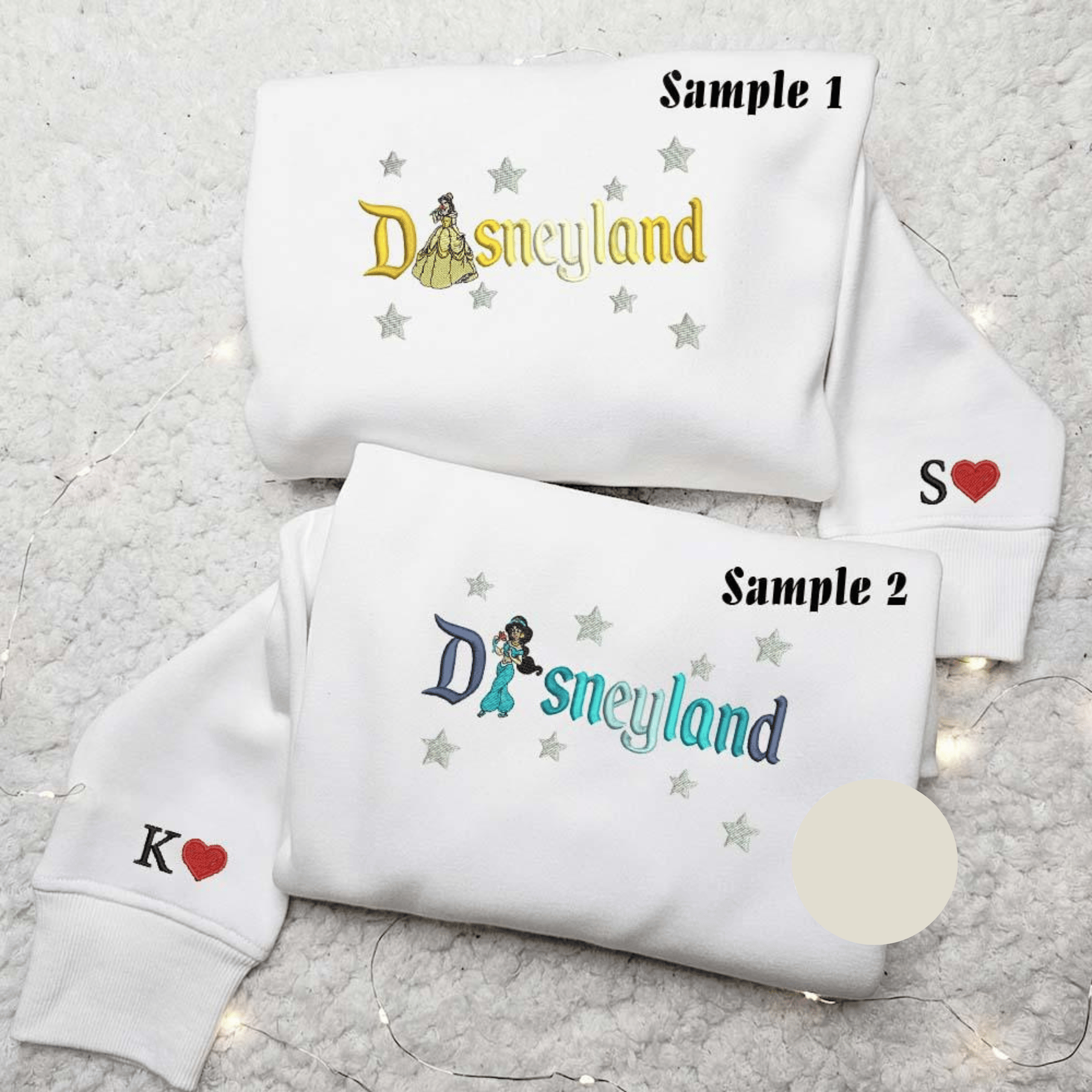 Belle And Jasmine Princess Disneyland Embroidered Couples Shirts