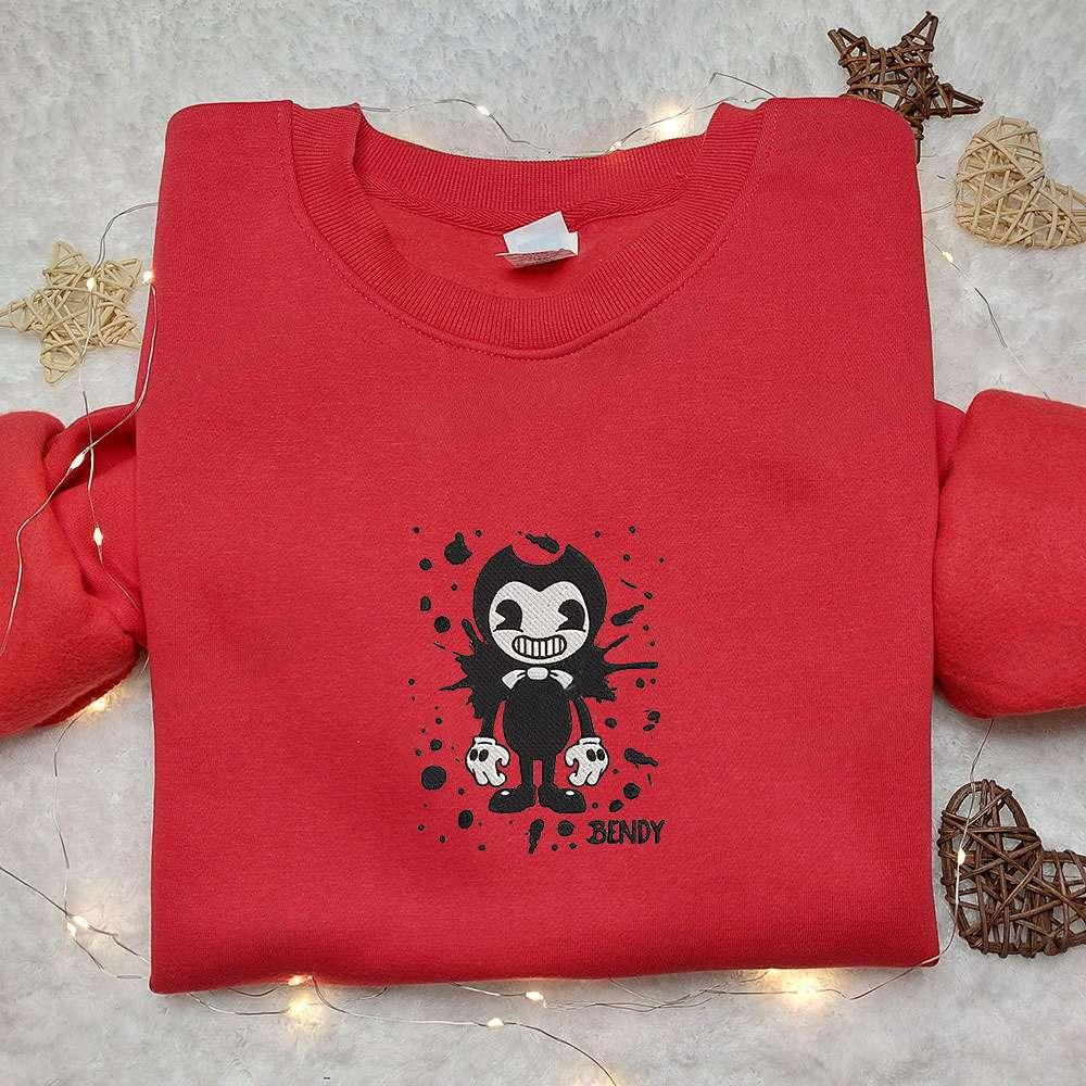 Bendy And The Ink Machine Embroidered Sweatshirt Video Game Characters Embroidered Hoodie Halloween Embroidered Shirt