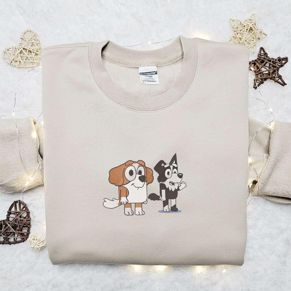 Bentley And Mackenzie Embroidered Shirt Bluey Cartoon Embroidered Hoodie Best Gift Idea