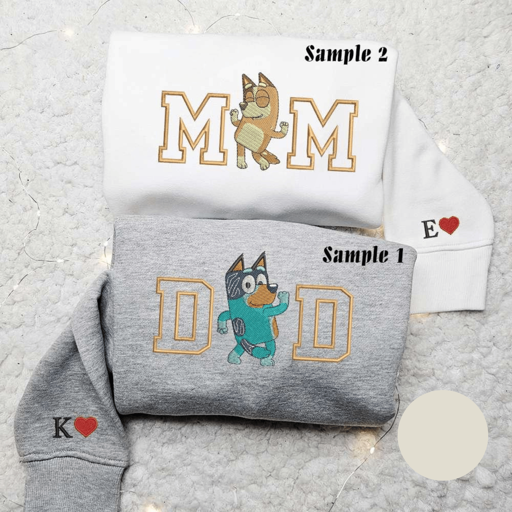 Bingo and Bluey Mom Dad Embroidered Hoodie Couple Embroidered Sweatshirt Best Gifts for Family