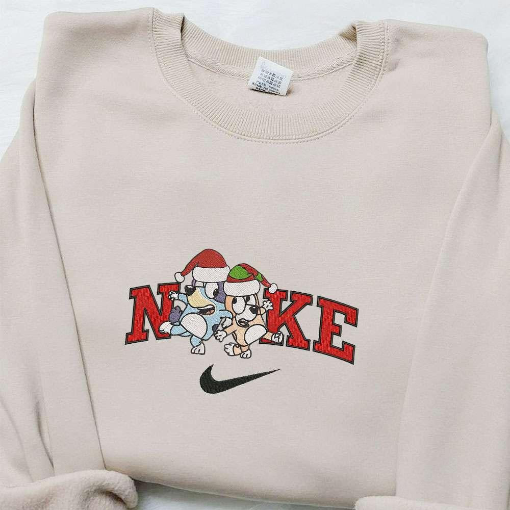 Bingo and Bluey Xmas Hat x Nike Christmas Embroidered Sweatshirt Movie Christmas Embroidered Shirt Best Christmas Gift Ideas